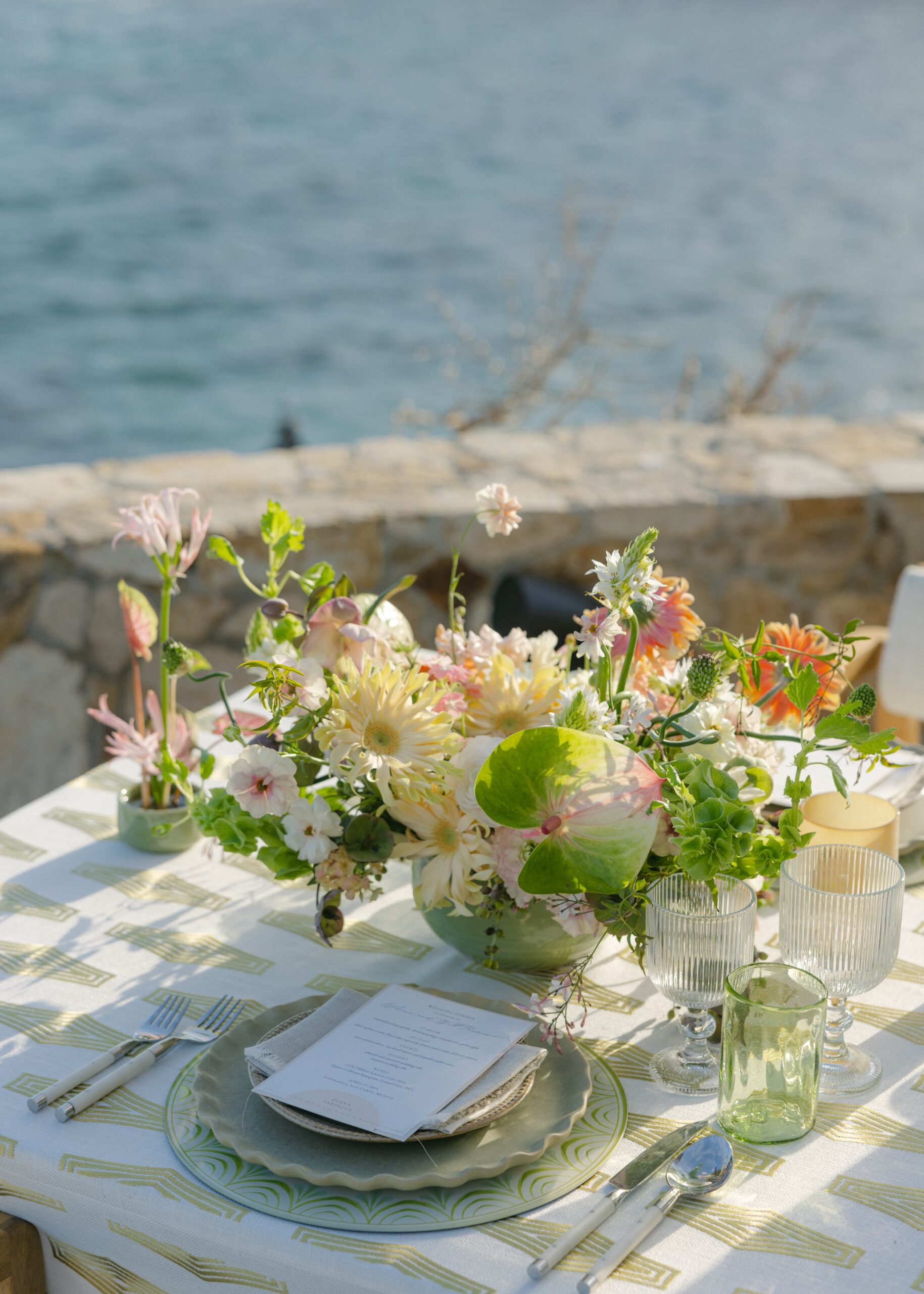 cabo wedding reception table flowers